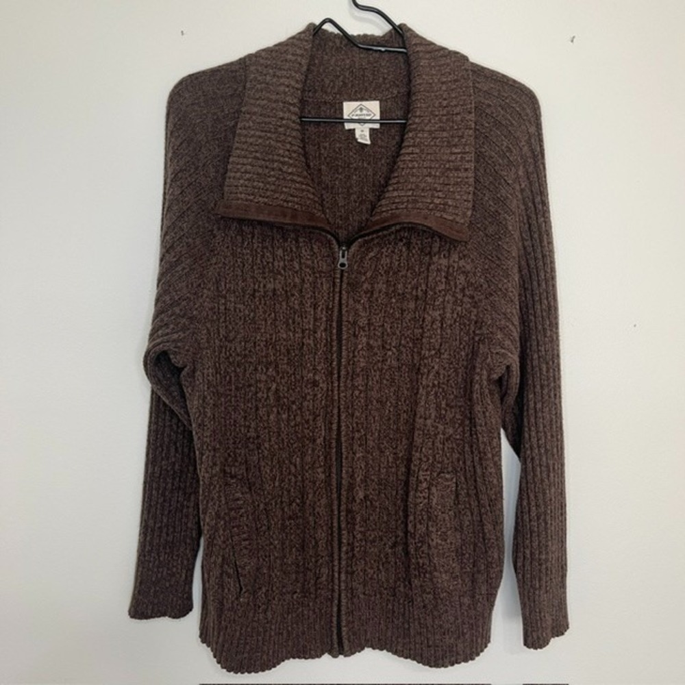 St. Johns Bay Womens XL Sweater Fisherman Full Zip Cowl Neck Cable Gorpcore